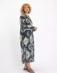 V. DE VINSTER, Robe "VISHNU", charbon imprimé floral