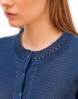 MOLLI, top délicat maille crochet, "crochet" blueberry