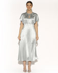CRIDA, Robe midi en satin de soie "TRANI", Ciel
