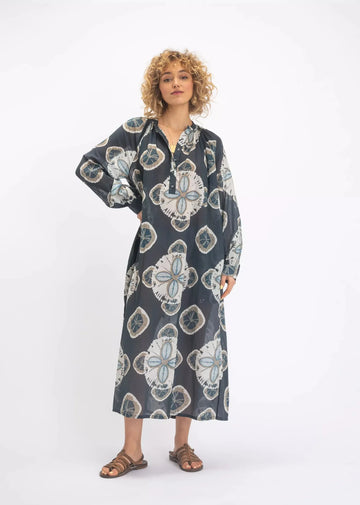 V. DE VINSTER, Robe "VISHNU", charbon imprimé floral