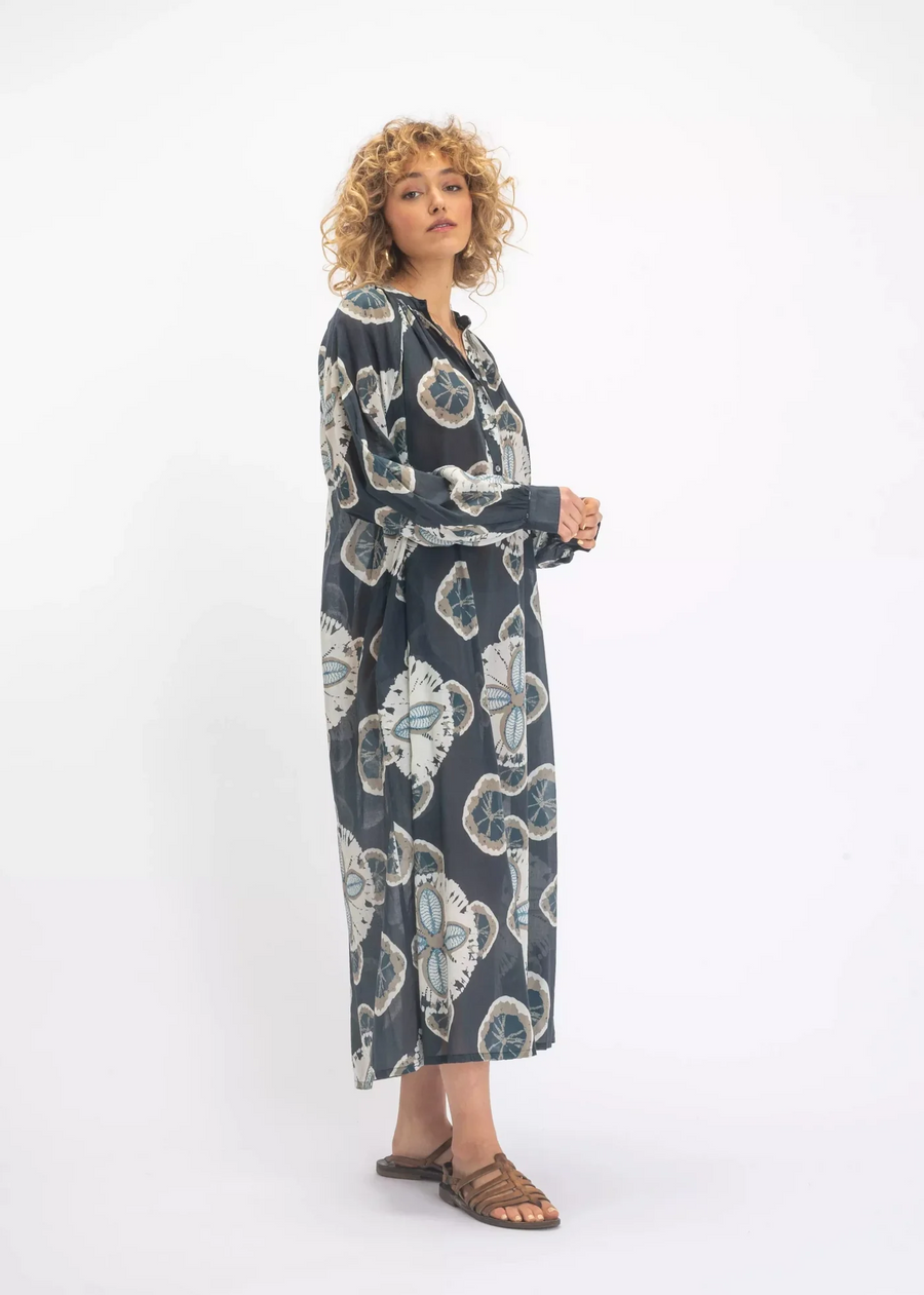 V. DE VINSTER, Robe "VISHNU", charbon imprimé floral