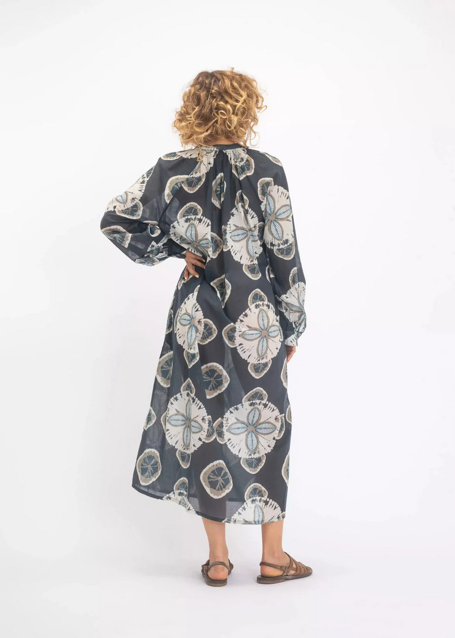 V. DE VINSTER, Robe "VISHNU", charbon imprimé floral