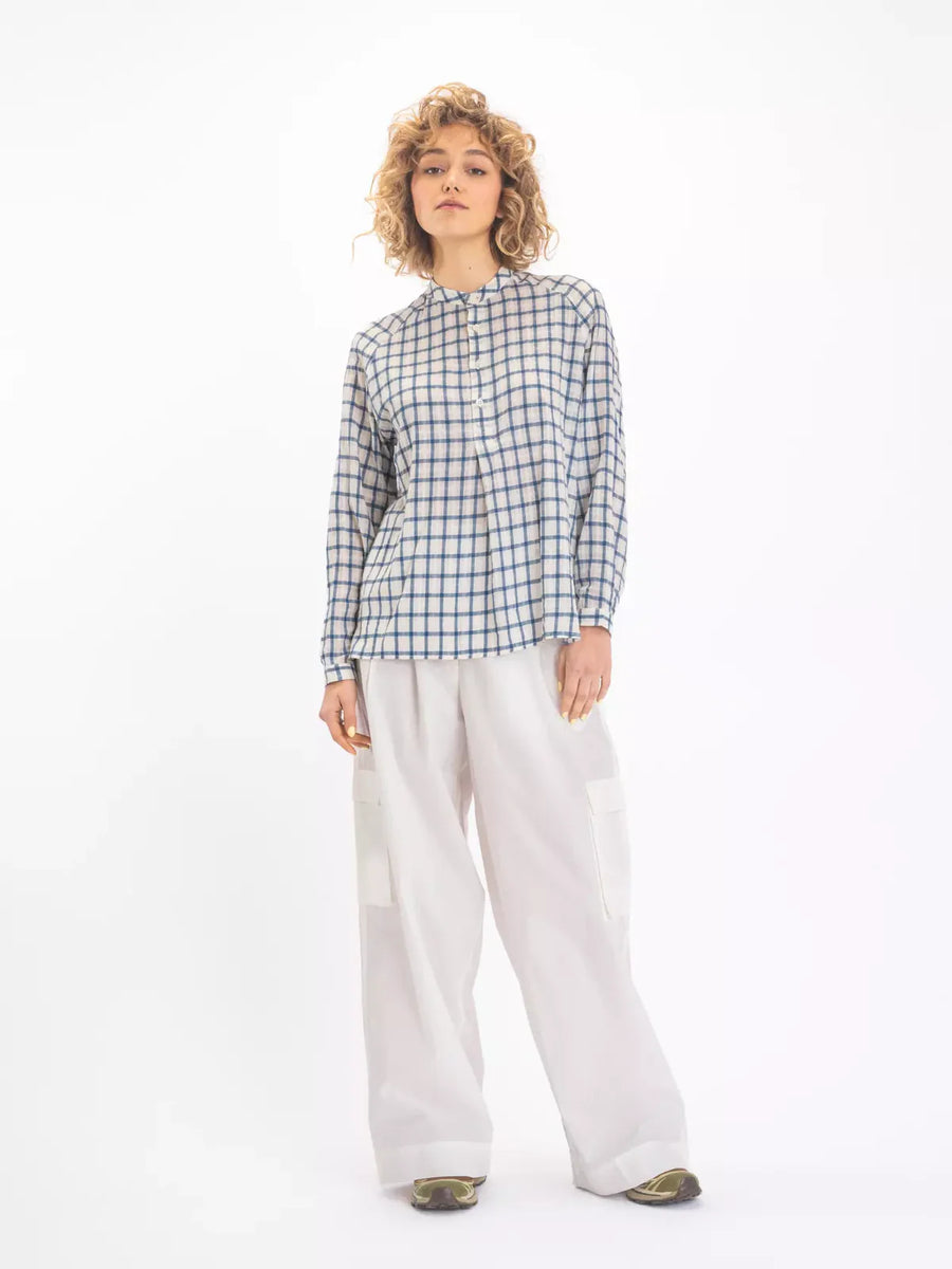 V. DE VINSTER, Blouse "USHA", à carreaux bleu