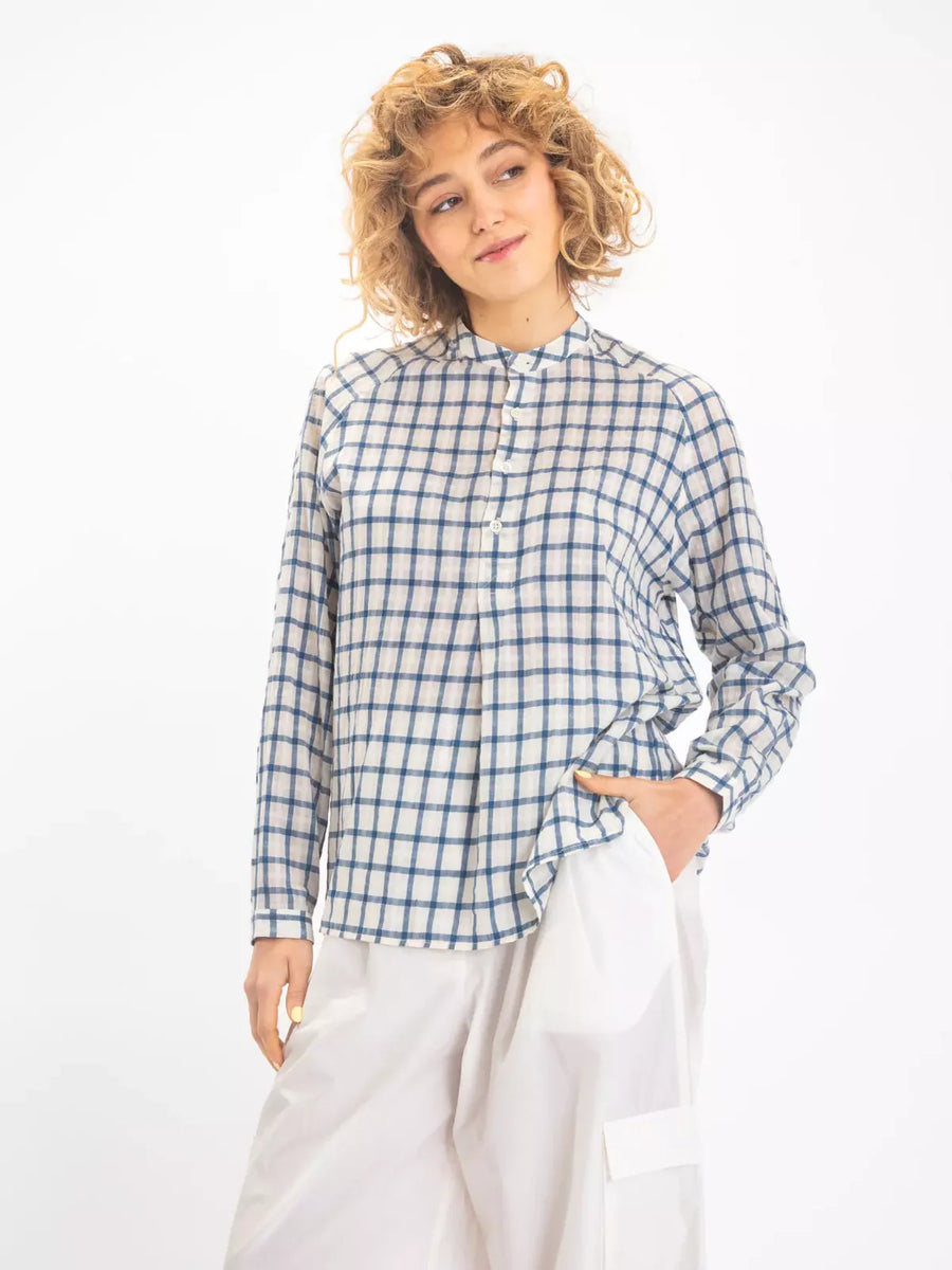 V. DE VINSTER, Blouse "USHA", à carreaux bleu