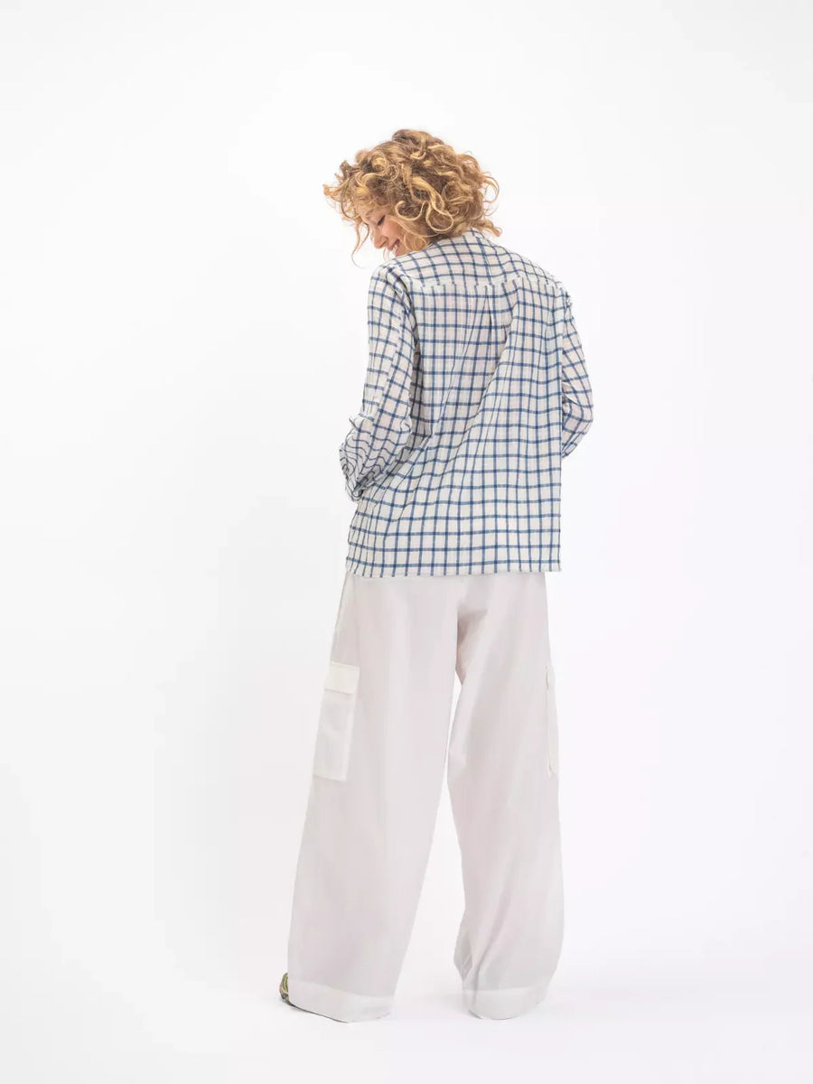 V. DE VINSTER, Blouse "USHA", à carreaux bleu