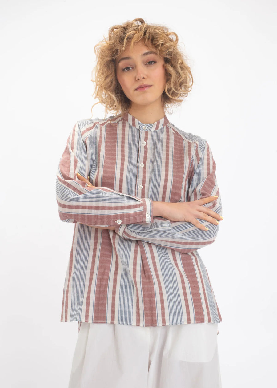 V. DE VINSTER, Blouse rayée USHA, marron