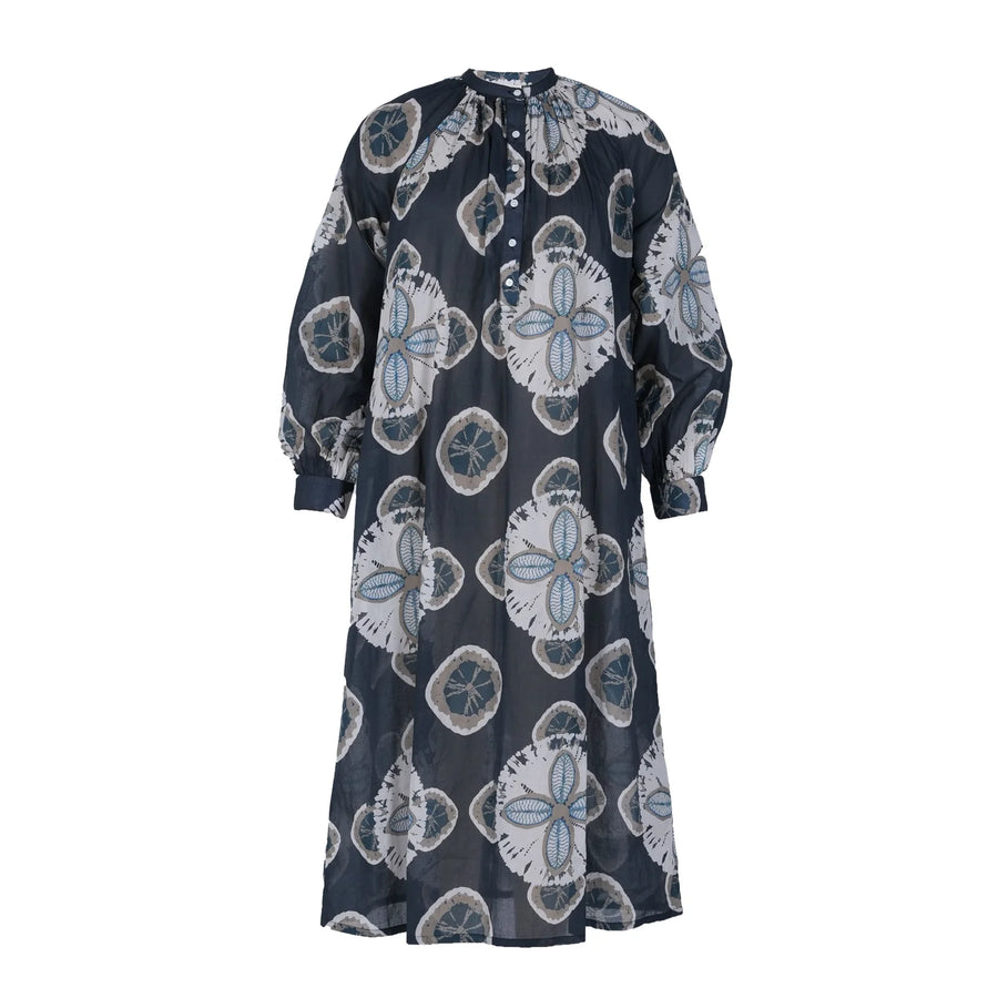 V. DE VINSTER, Robe "VISHNU", charbon imprimé floral